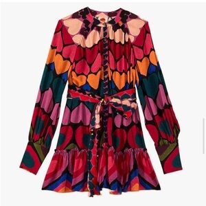 FARM RIO Full of Hearts Long Sleeve Mini Dress Size M